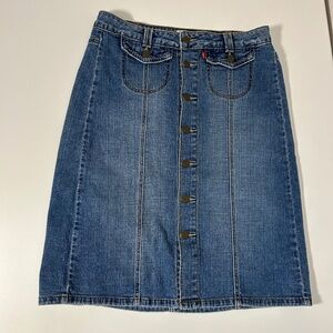 Levi's Button Front Denim Skirt Blue Mid medium wash Y2K Women a-line size 6